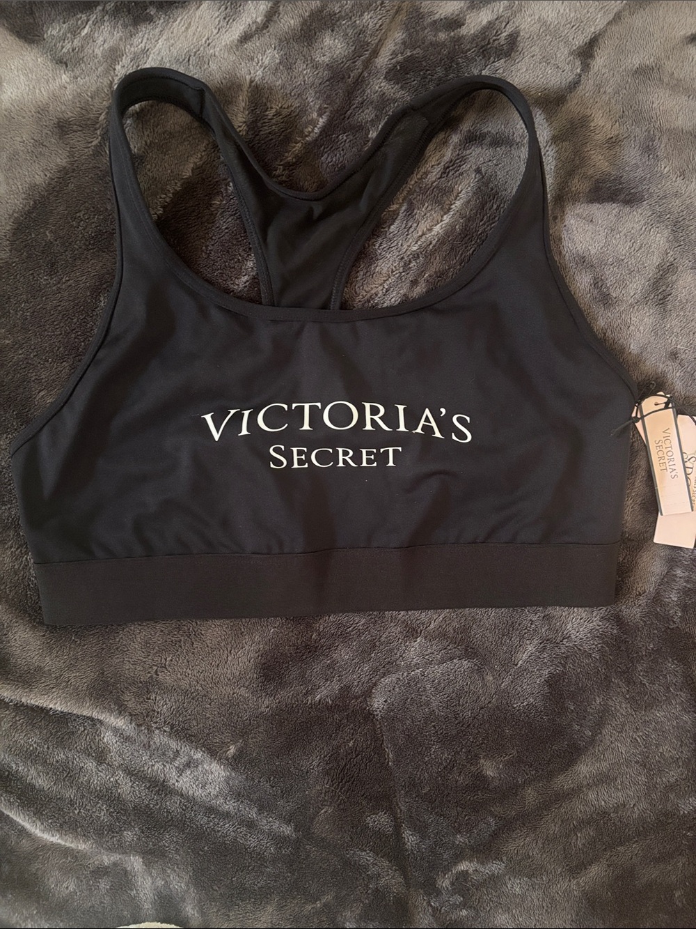 Victoria's Secret Black Racerback Logo Sports Bra